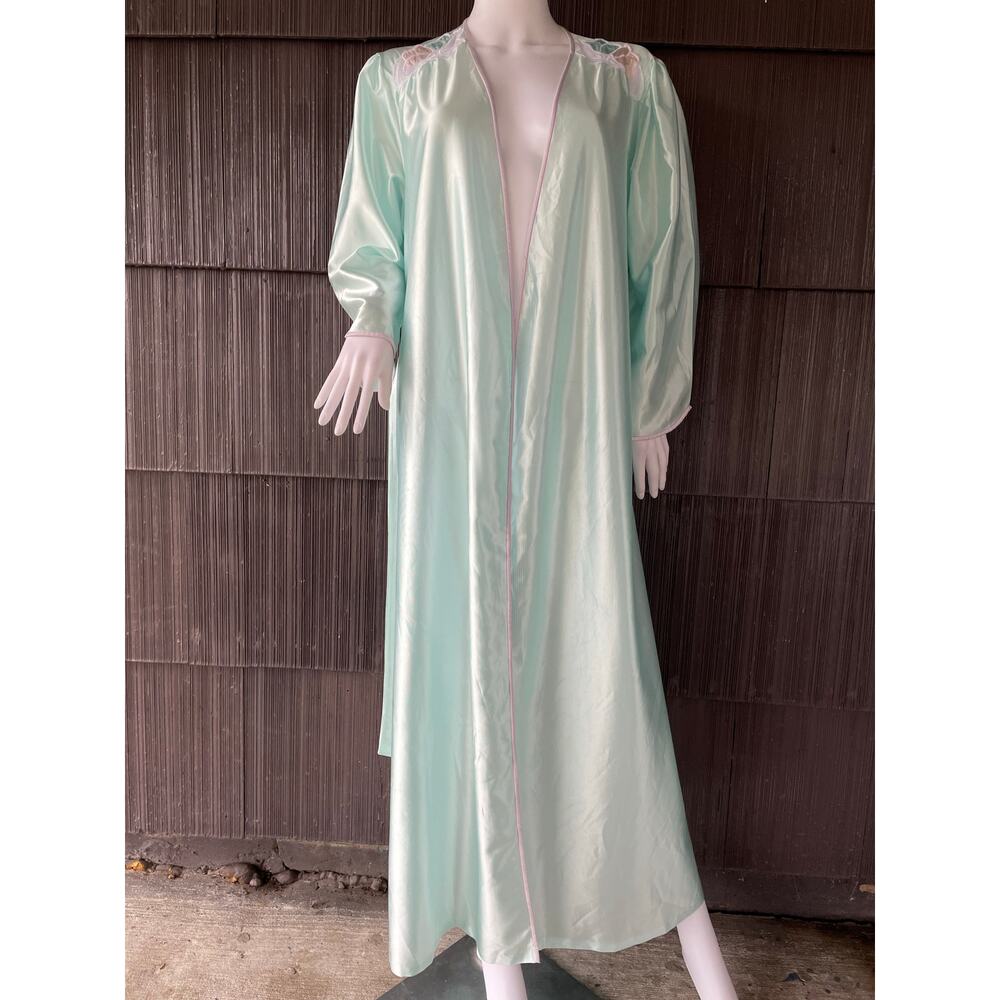 🔥Vintage Lorelei Belted Full Length Green Robe Glam Old Hollywood Grandmacore
